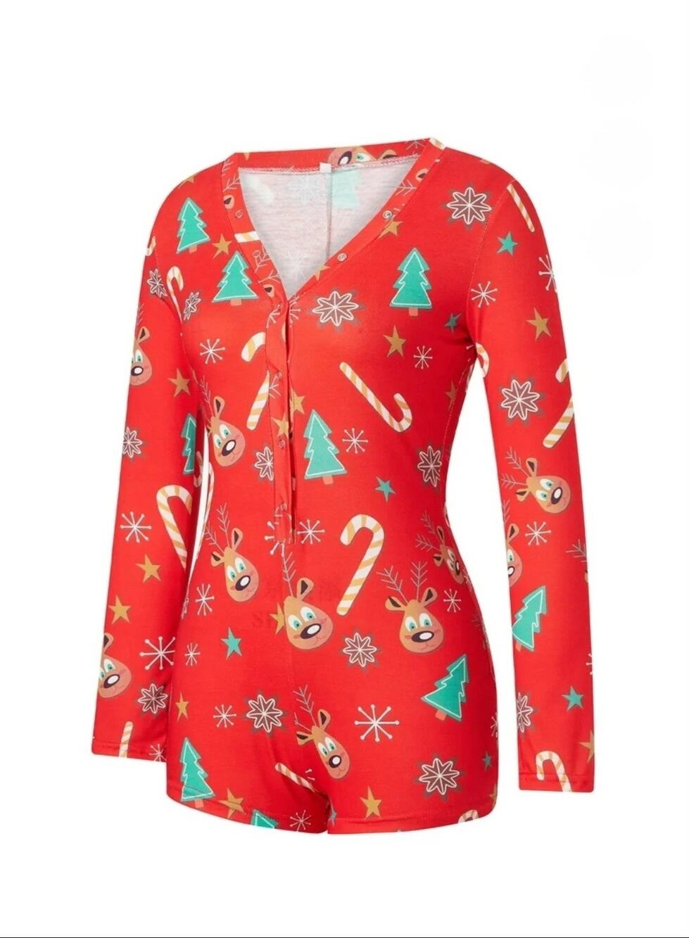Women's Sexy Long Sleeve Red Christmas Jumpsuit Party Holiday Size 4XL